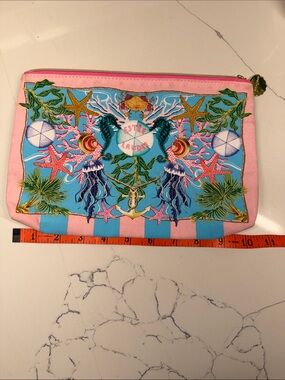 Estee Lauder Pink & Aqua Ocean-Print Cosmetic Pouch